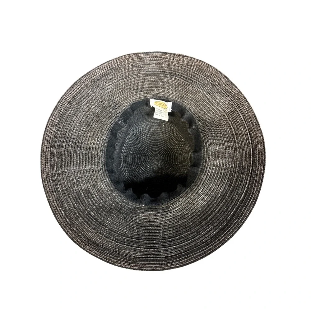 Talbots Womens Wide Brim Sun Hat Dark Brown Woven Paper Blend Summer Beach